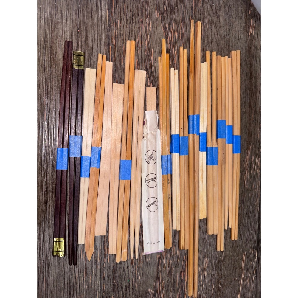 Mixed Lot Wooden Bamboo Chopsticks Various Styles Natural Wood Reusable 15 Pairs